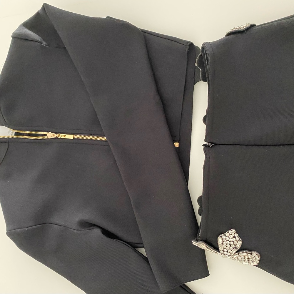 Elegant Black Dress Silver Embellishments luxury outfit set Bronx banco Hindu - Picture 5 of 5